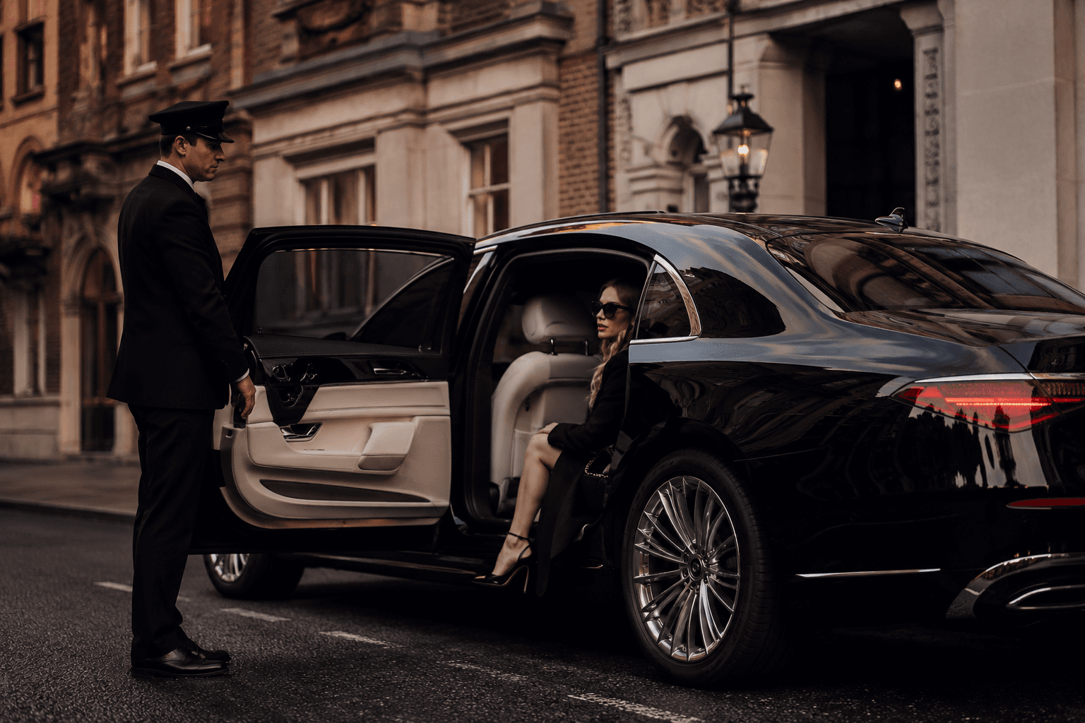 Executive chauffeur opening a luxury car for chauffeur services in Burnley