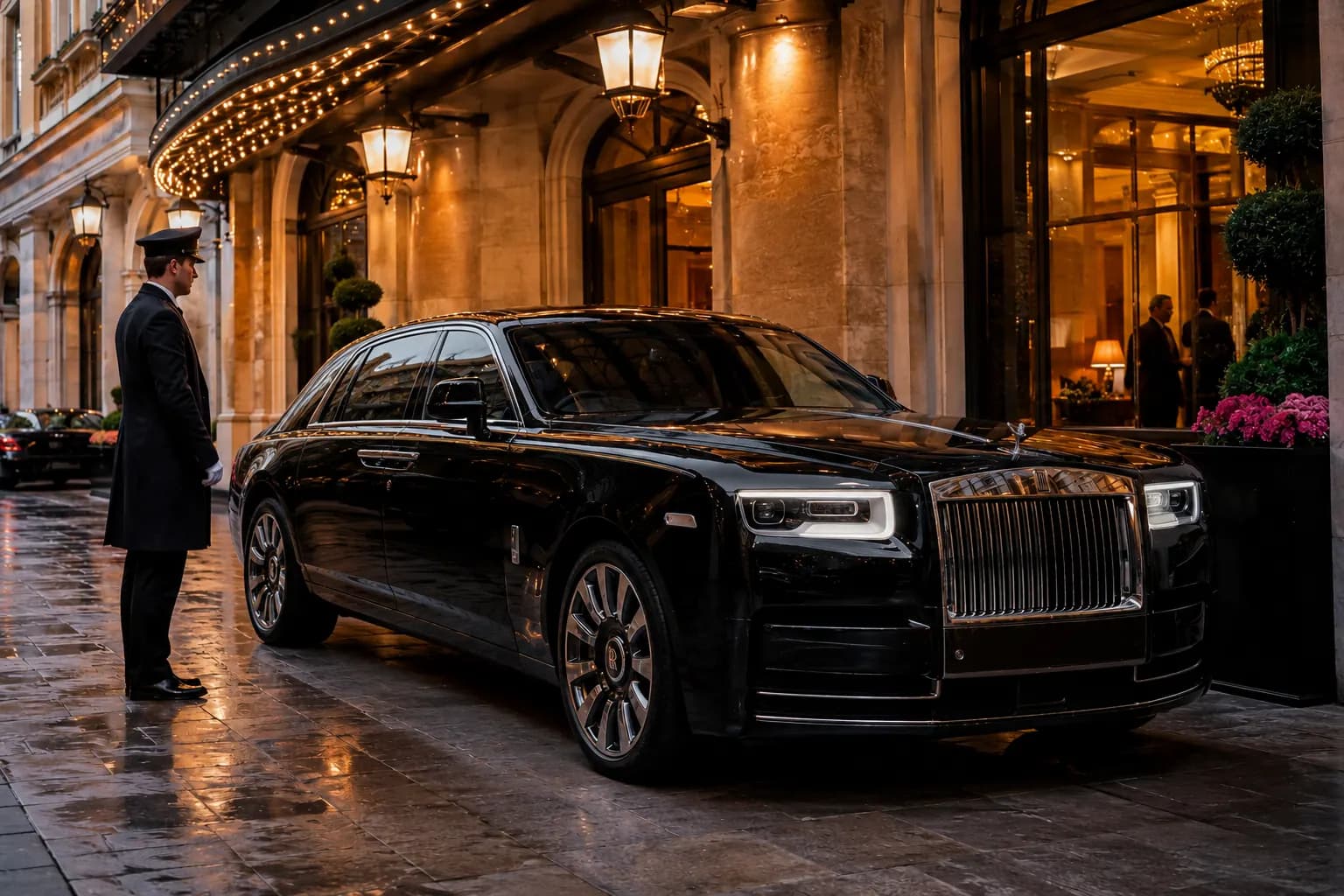 Executive chauffeur opening a luxury car for chauffeur services in Accrington