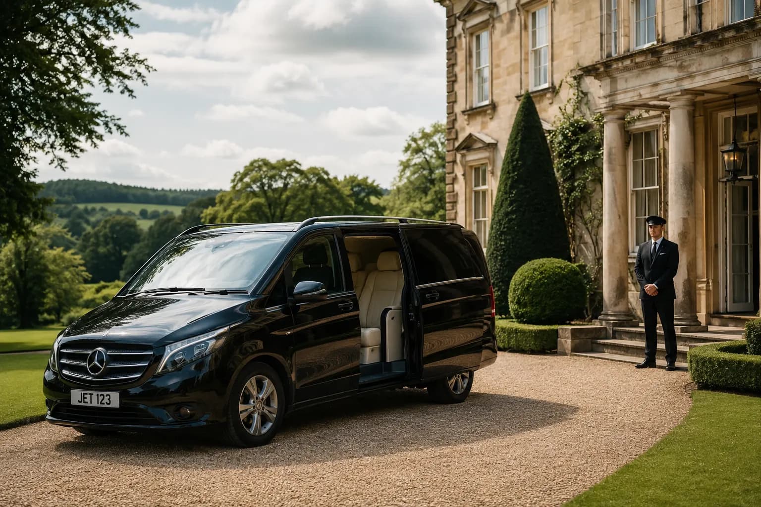 Executive chauffeur opening a luxury car for chauffeur services in Barnoldswick