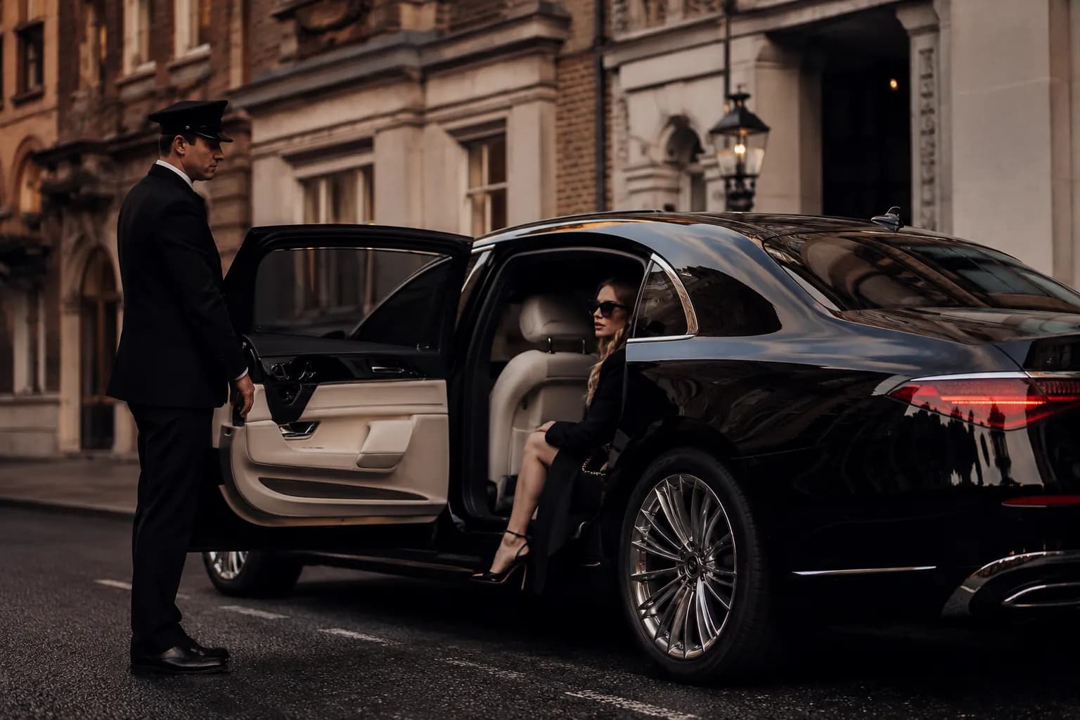 Executive chauffeur opening a luxury car for chauffeur services in Burnley